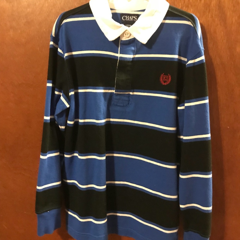 Chaps Polo  Blue/ Black stripes    EUC